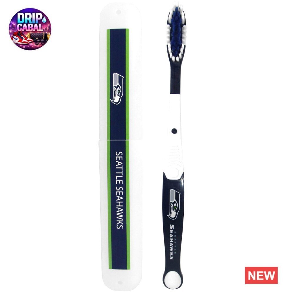 NFL Seattle Seahawks Travel Toothbrush Set with Case, Soft Bristles, Gum